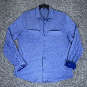 Lululemon Soft Knit Overshirt Men XL Blue Snap Long Sleeve Pockets Relaxed Adult